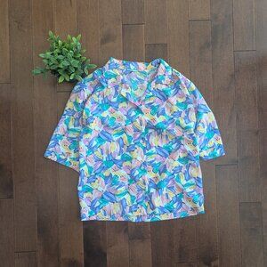 COLORFUL FLORAL PRINT VINTAGE BUTTON UP SHIRT